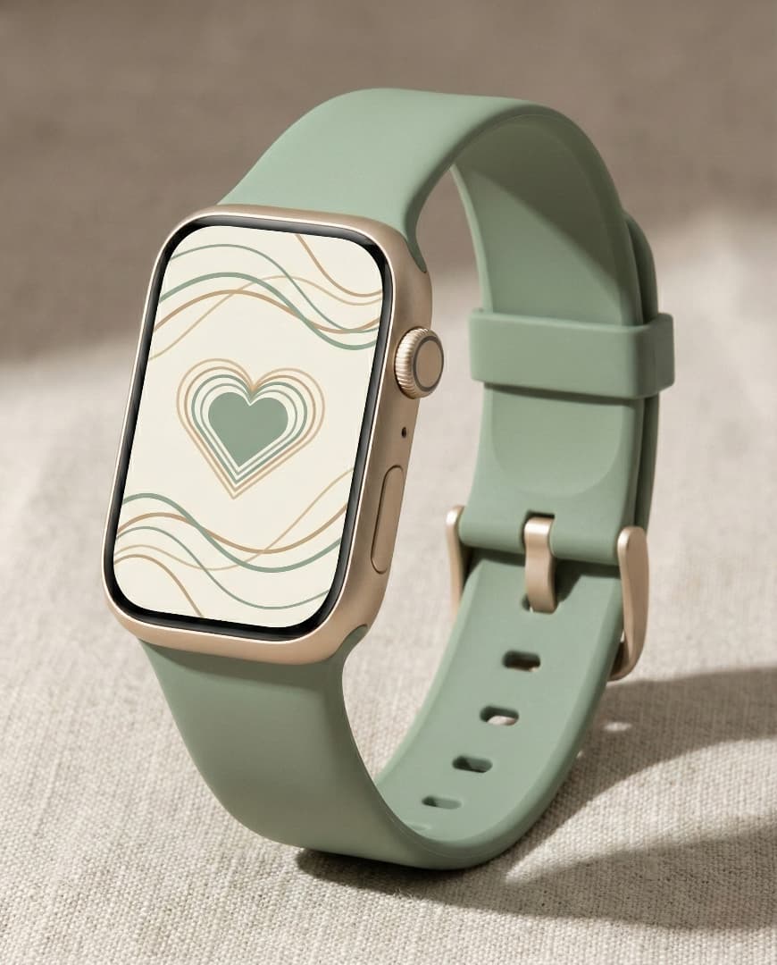 Closeup of a simple wrist wearable with abstract wave lines