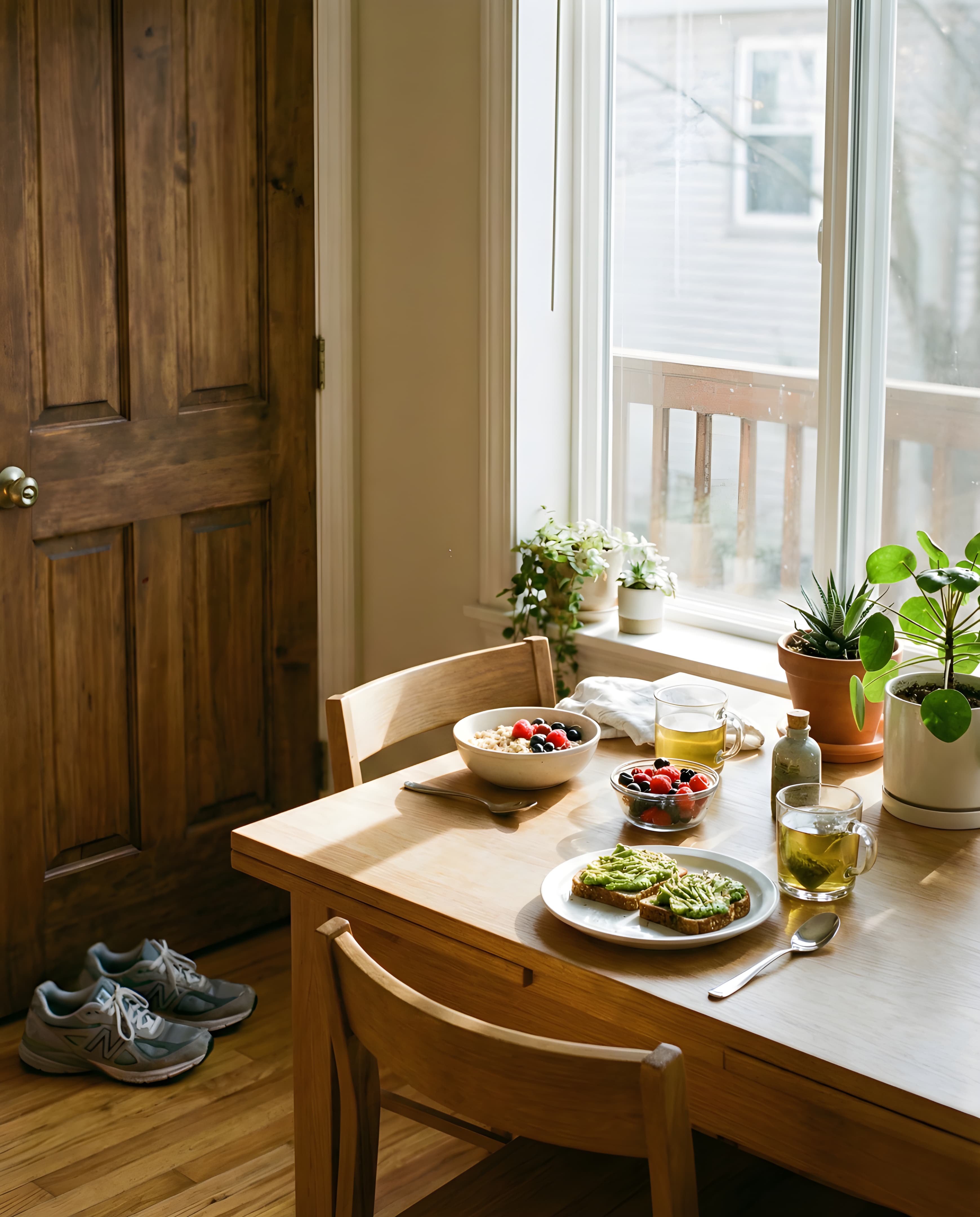 Morning routine cue: daylight near a window and a simple wake-up ritual